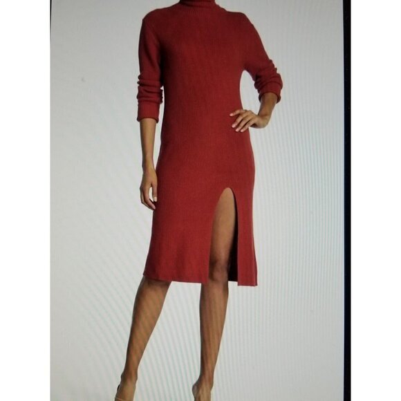 Abound Nordstrom Cowl Neck Sweater Dress wFront Slit in Red Persimmon Womens XL - Picture 1 of 8